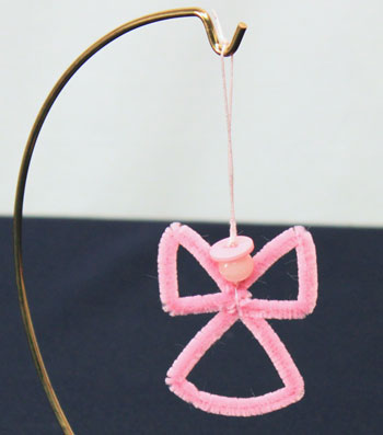 Easy Angel Crafts Wire Cross Angel Ornament finished and hanging on ornament hanger