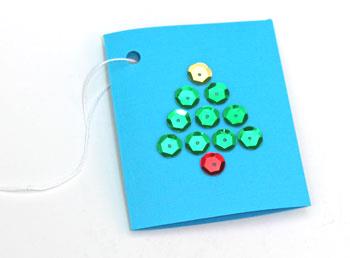 Christmas Tree Gift Tag finished with green sequins
