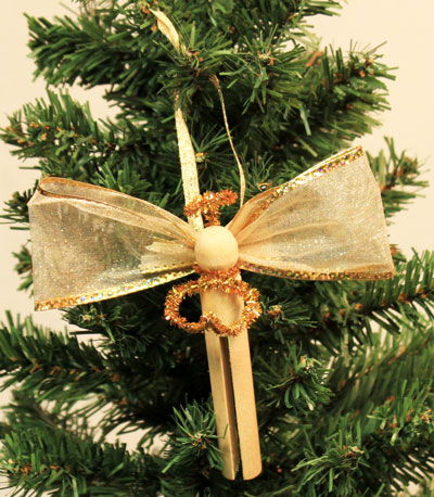 Easy Angel Crafts Clothespin Angel Ornament finished gold angel