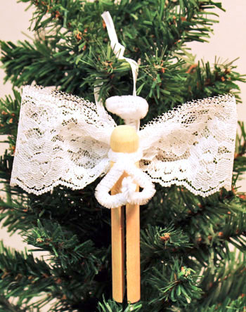 Easy Angel Crafts Clothespin Angel Ornament finished white lace angel