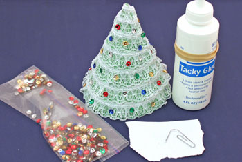 Easy Christmas Crafts Construction Paper Christmas Tree step 8 glue the sequins to the lace
