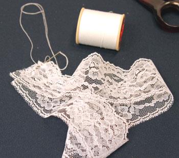 Easy Christmas Crafts Lace Flower Ornament step 2 sew wide lace ends together