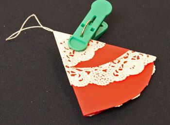 Easy Christmas Crafts Paper Doily Folded Christmas Tree Ornament version 2 step 8 hold for glue to dry