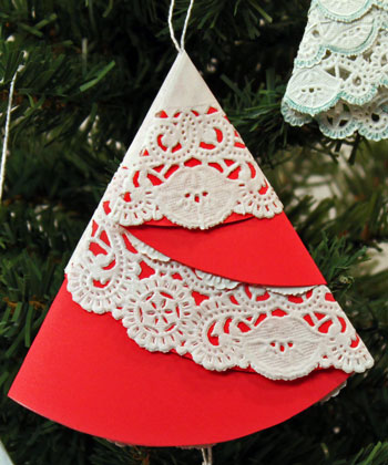 Easy Christmas Crafts Paper Doily Folded Christmas Tree Ornament version 2 step 9 hang on tree