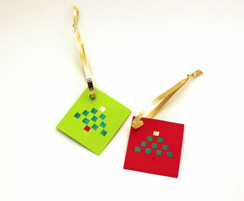 Easy Christmas Crafts Ribbon Tree Package Tag two finished tags in green and red