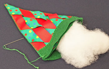Easy Christmas Crafts Woven Ribbon Christmas Tree Door Hanger step 17 insert poly fiber fill