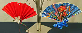 Easy Christmas Crafts Construction Paper Fan Ornament two finished using wrapping paper