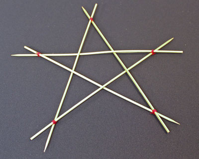Five Point Wooden Star made with five wooden skewers