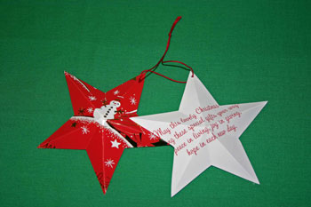 Easy Christmas crafts five point star folded connect with yarn loop