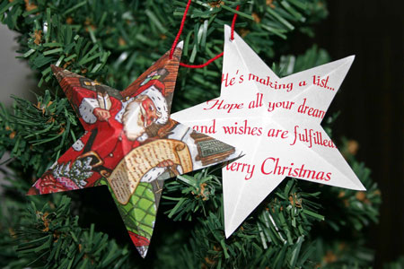 Easy Christmas crafts five point star santa card hanging on tree