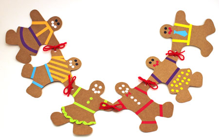 Easy Paper Crafts Gingerbread Man and Gingerbread Woman step 5 use yarn to make a chain