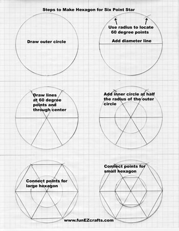 Easy Paper Crafts Six Point Star steps to draw hexagons