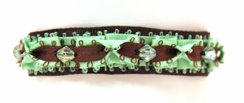 Easy Ribbon Beaded Bracelet finished brown showing beads and loops
