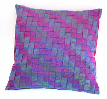 Fun Easy Ribbon Pillow Shaker Style Weave showing finished pillow