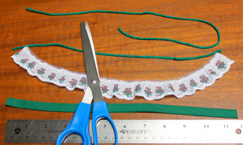 Lace and Seam Binding Flower Ornament step 1 cut materials