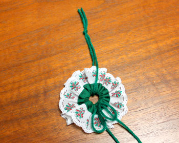 Lace and Seam Binding Flower Ornament step 8 add hanging loop