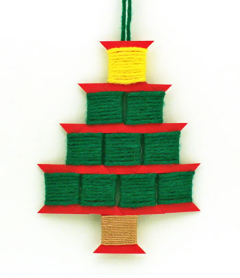 Paper Spool Tree finished and hanging as an ornament