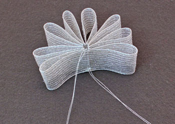 Ribbon Flower Ornament step 6 tie threads on each side