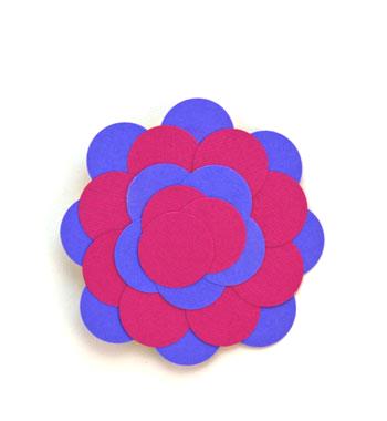 Round Paper Circles Ornament finished in blue and fuschia
