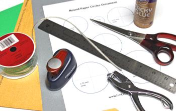 Round Paper Circles Ornament materials and tools