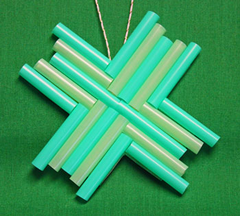 Drinking Straw Mosaic Ornament blue and green finished