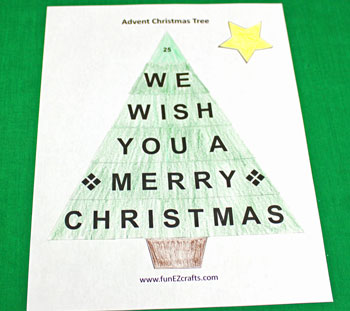 Easy Advent Christmas Tree coloring version step 5 letters glued
