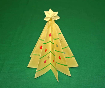 Easy Christmas crafts - folded paper Christmas tree yellow tree glued at base
