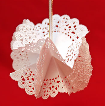 Folded Paper Doily Ornament finished and on display