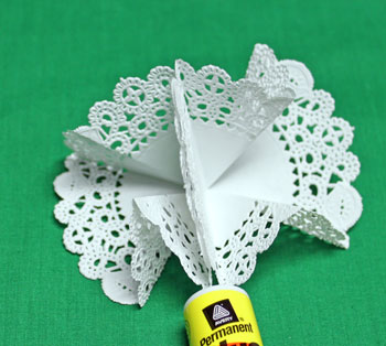Folded Paper Doily Ornament step 7 glue two shapes together