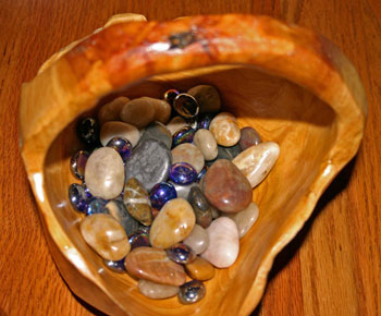 frugal fun crafts decorate with color carved wooden basket with rocks and marbles
