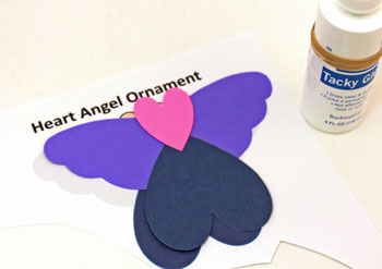 Heart Angel Ornament step 3 glue hearts to wings