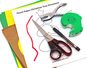 Heart Paper Christmas Tree Ornament materials and tools
