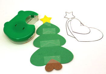 Heart Paper Christmas Tree Ornament step 5 tape star over small green heart