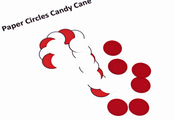 Paper Circles Candy Cane ornament step 1 cut circles of red and white paper