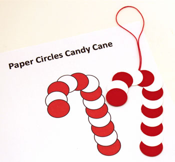 Paper Circles Candy Cane ornament step 4 finish gluing circles together