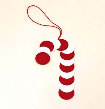 Paper Circles Candy Cane ornament step 5 let glue dry before hanging